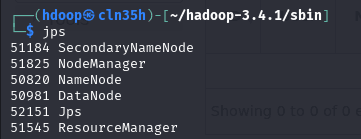 You should see NameNode, DataNode, ResourceManager, and NodeManager among the listed processes.